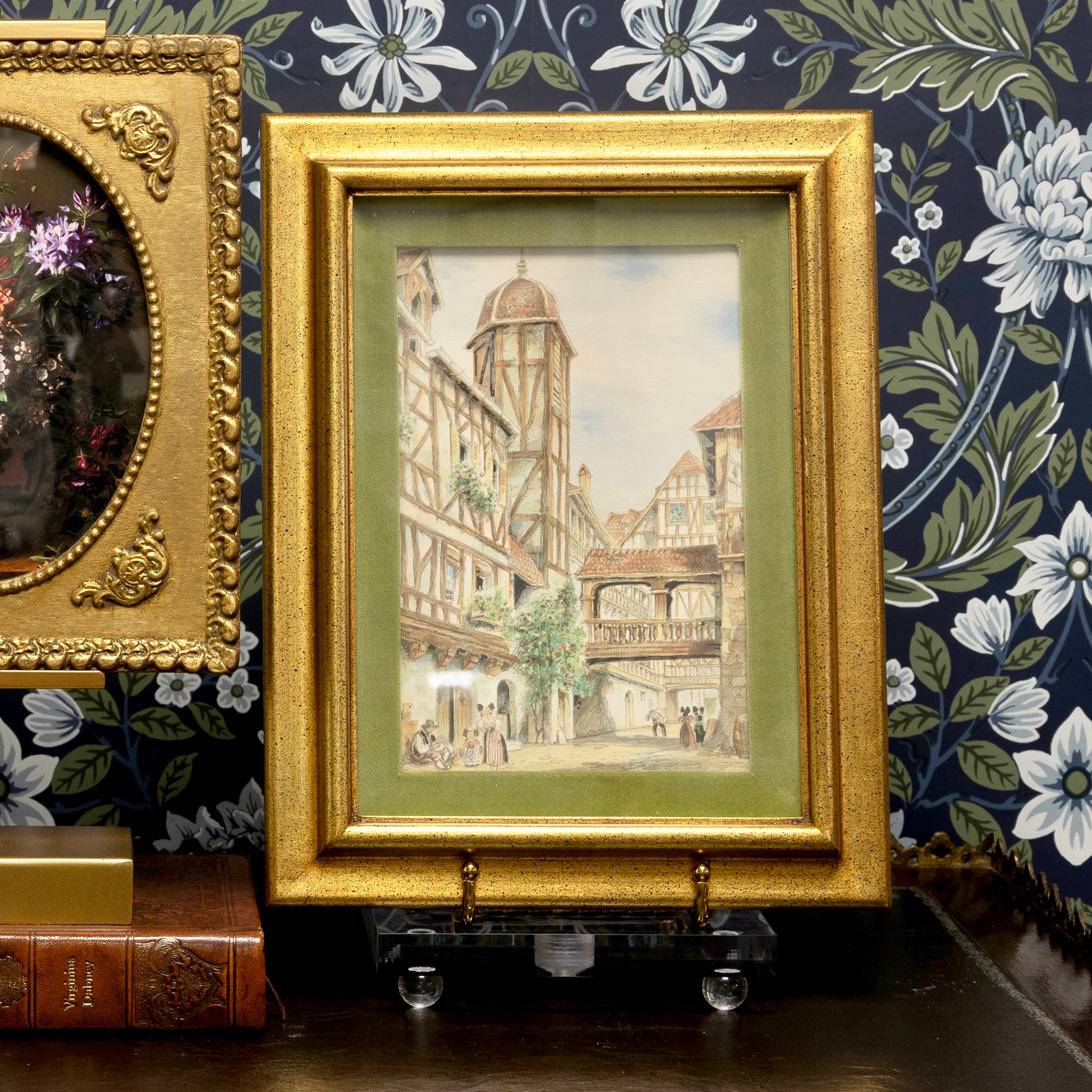 Vintage Town Scene Etching