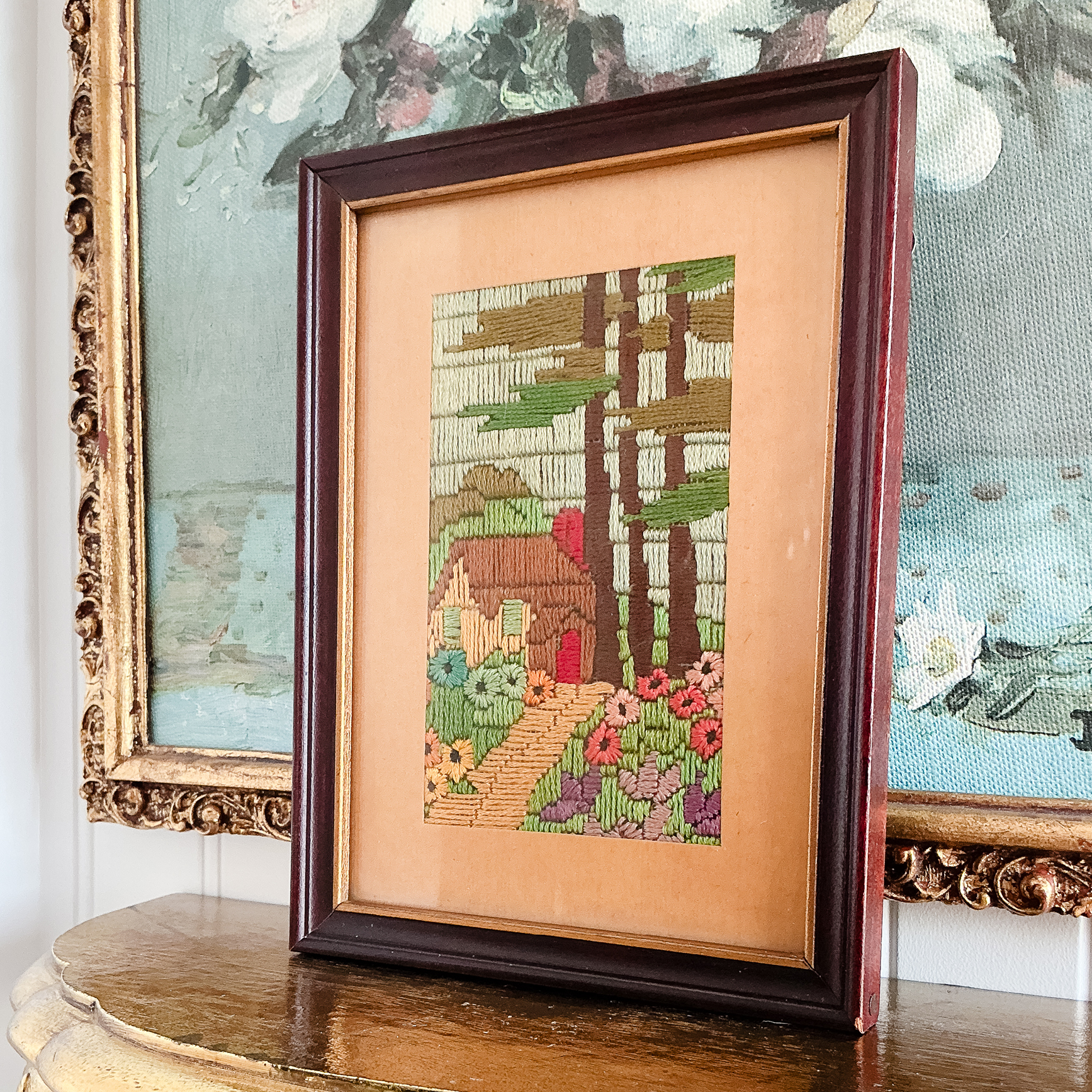 Vintage Cottage Embroidery Scene - Image 3